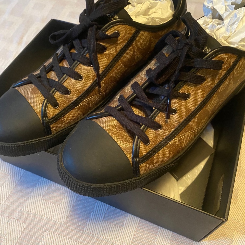 Coach Men's Signature Coated Canvas Low Top Sneakers Leather Size 10.5